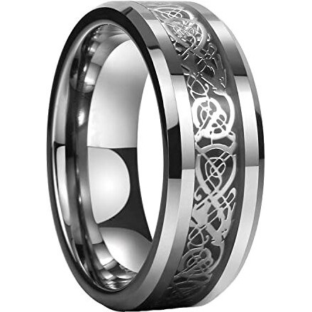 Yellow Chimes Silver Rings For Men | Pack of 1 Stainless Steel Men Ring | Dragon Celtic Design Silver Finger Ring for Boys | Ideal Gift For Men and Boys