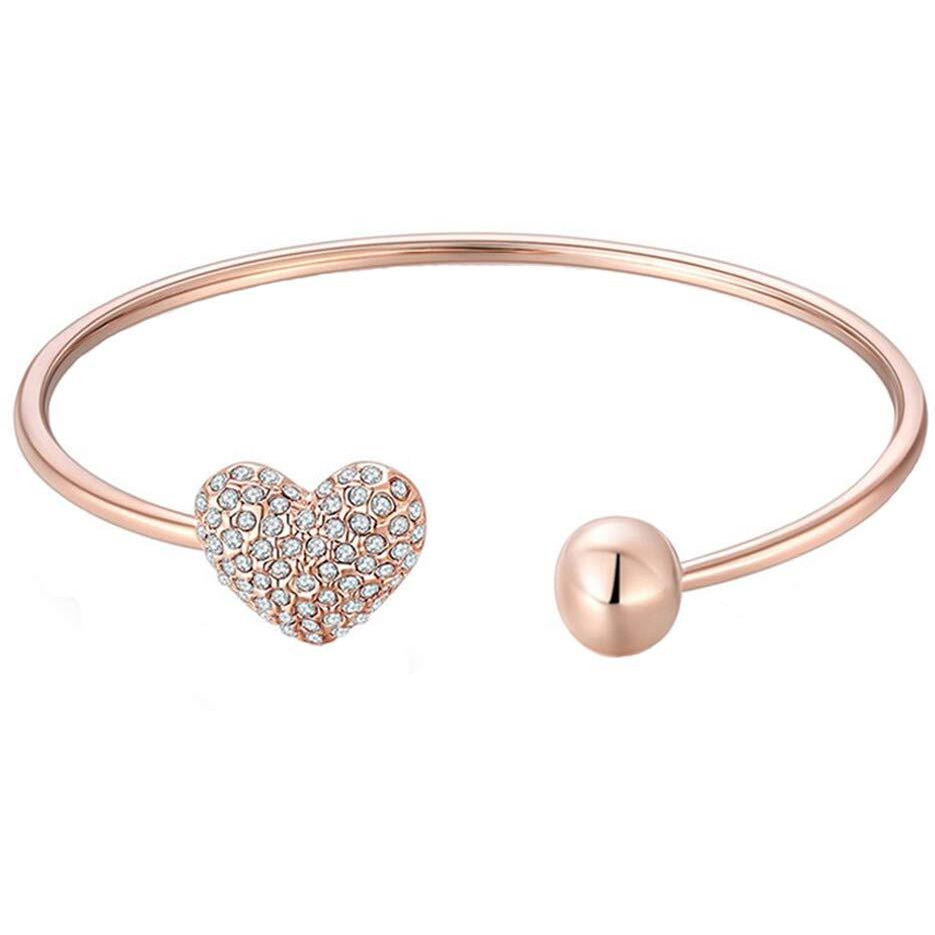 Yellow Chimes Valentine Gift for Girls Bracelet for Women and Girls Cuff Kadaa Bracelets for Women Valentines Special Love Heart Crystal Rose Gold Plated Hand Cuff Kadaa Bracelet