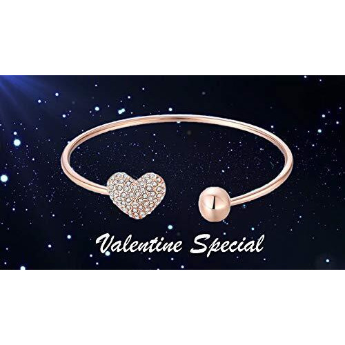 Yellow Chimes Valentine Gift for Girls Bracelet for Women and Girls Cuff Kadaa Bracelets for Women Valentines Special Love Heart Crystal Rose Gold Plated Hand Cuff Kadaa Bracelet