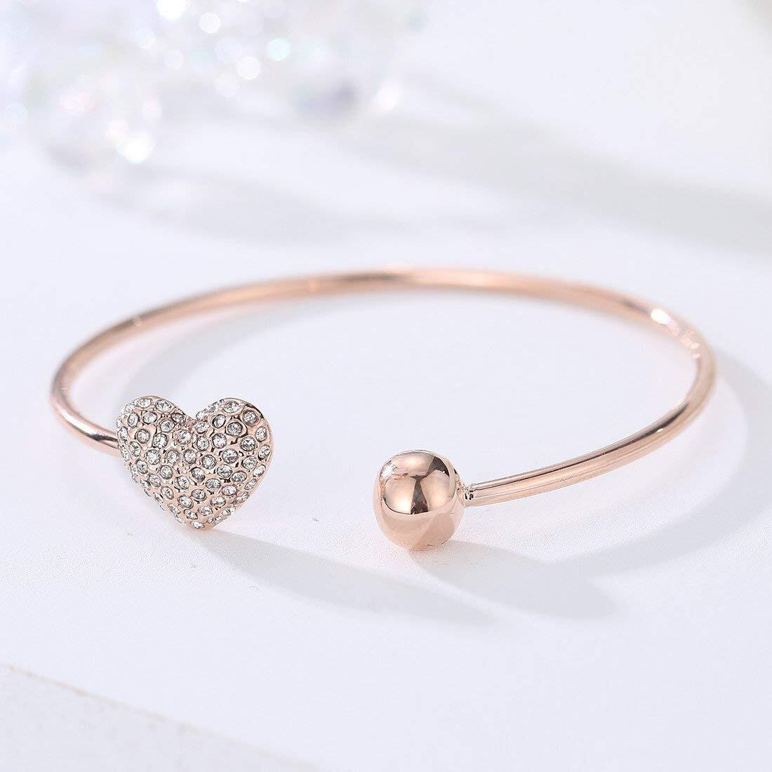 Yellow Chimes Valentine Gift for Girls Bracelet for Women and Girls Cuff Kadaa Bracelets for Women Valentines Special Love Heart Crystal Rose Gold Plated Hand Cuff Kadaa Bracelet