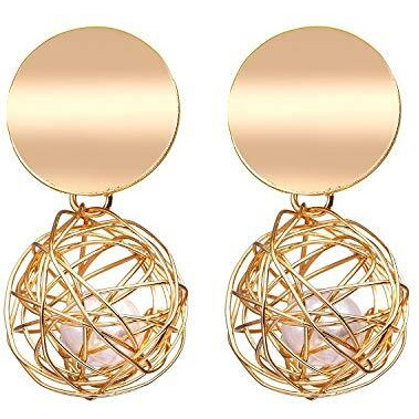 Yellow Chimes Drop Earrings for Women 3 Pairs Combo Golden Earrings Geometric Shapes Gold Plated Hoop Earrings for Women and Girls