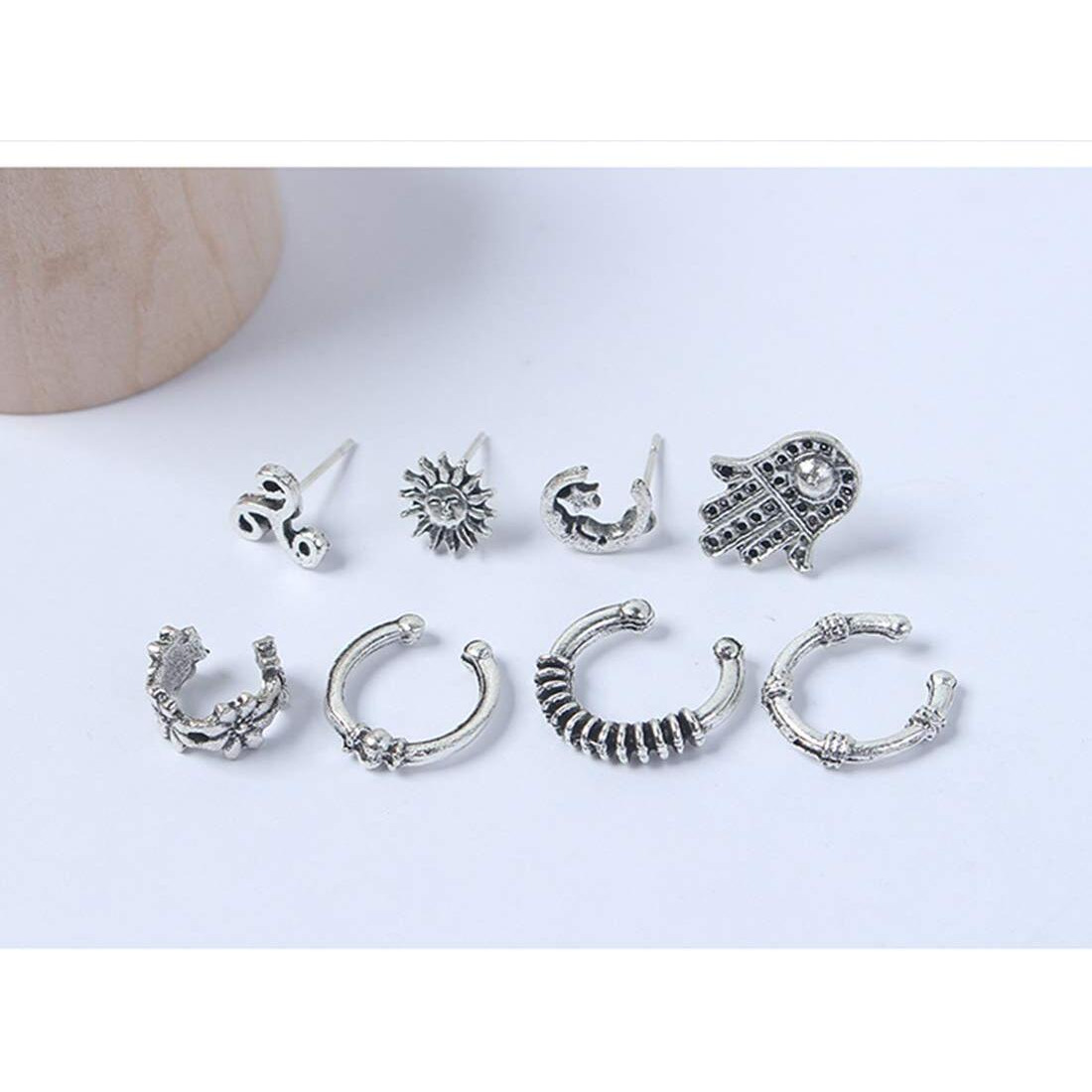Yellow Chimes Ear Cuffs for Women Combo of 8 Pcs Earcuffs Womens Oxidised Silver Bohemian Mismatch Fashion Ear Stud Earrings For Women and Girls