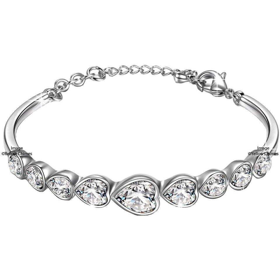 Yellow Chimes Valentine Gift for Girls Bracelet for Women & Girls A5 High Grade White Crystal Bracelets for women | SIlver Toned Valentine Special Heart Bracelet for Girls