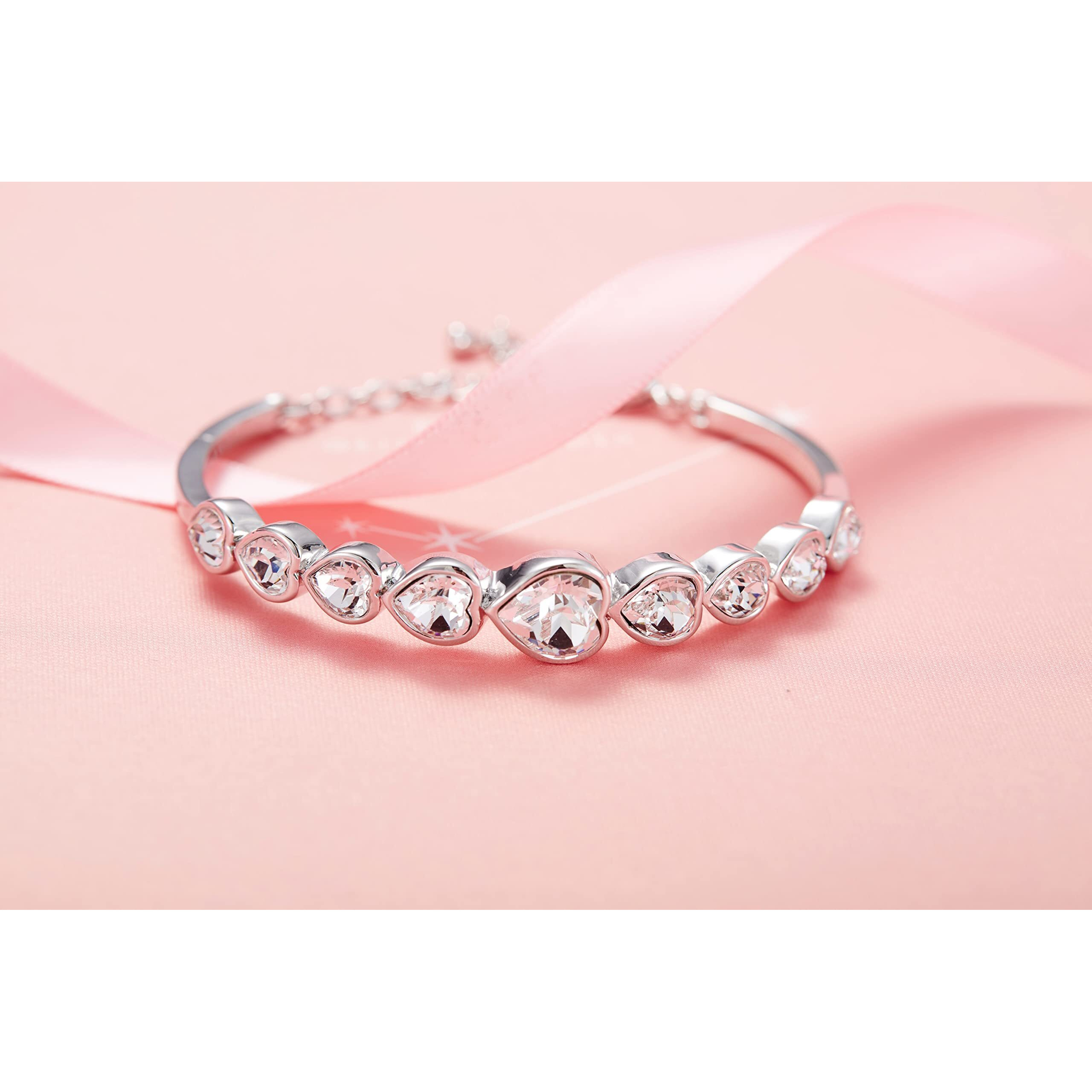 Yellow Chimes Valentine Gift for Girls Bracelet for Women & Girls A5 High Grade White Crystal Bracelets for women | SIlver Toned Valentine Special Heart Bracelet for Girls