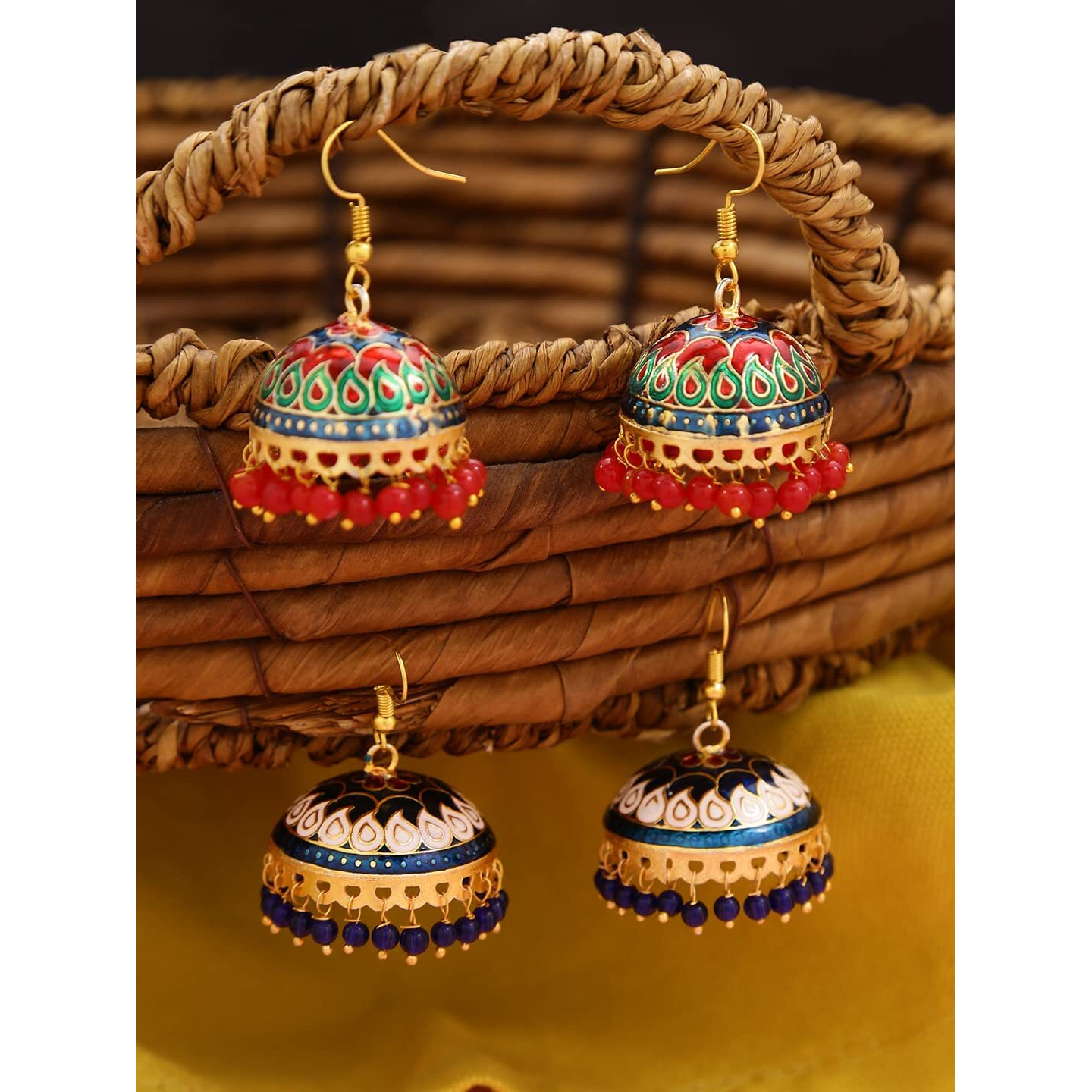 Yellow Chimes Earrings for Women and Girls | Traditional Multicolor Meenakari Jhumka | Gold Plated Set Earring | Dome Shaped Jhumka Earring Combo | Accessories Jewellery for Women | Birthday Gift for Girls and Women Anniversary Gift for Wife