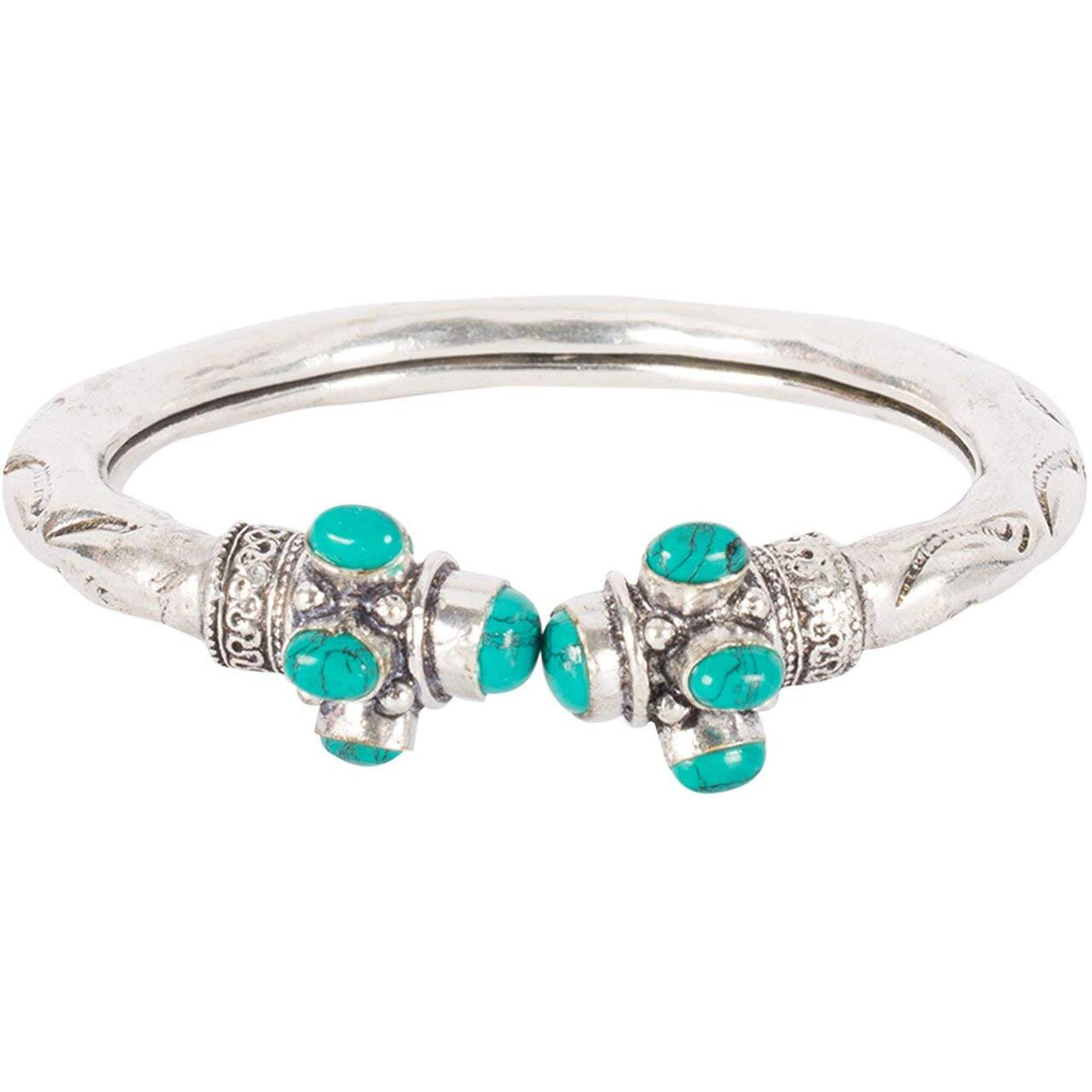 Yellow Chimes Oxidised Silver Bracelet for Men Turquoise Green Tribal Stone Silver Oxidised Kadaa Bangle Bracelet for Women and Girls