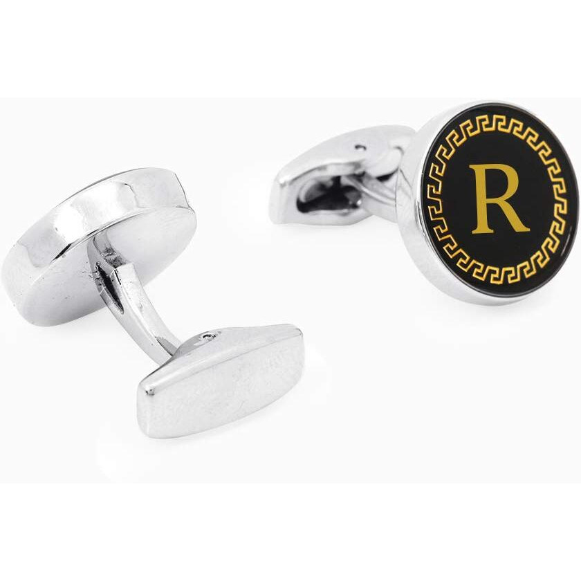 Yellow Chimes Cufflinks for Men Alphabet Cuff links Letter R Statement Stainless Steel Cufflinks for Men and Boys