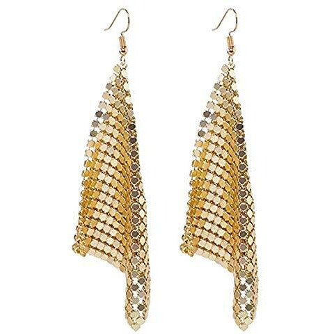 Yellow Chimes Danglers Earrings for Women | Golden Earrings for Girls | Fashion Women Earrings | Metallic Mesh Grid Sequins Long Dangler Earrings | Birthday Gift For Girls Anniversary Gift for Wife