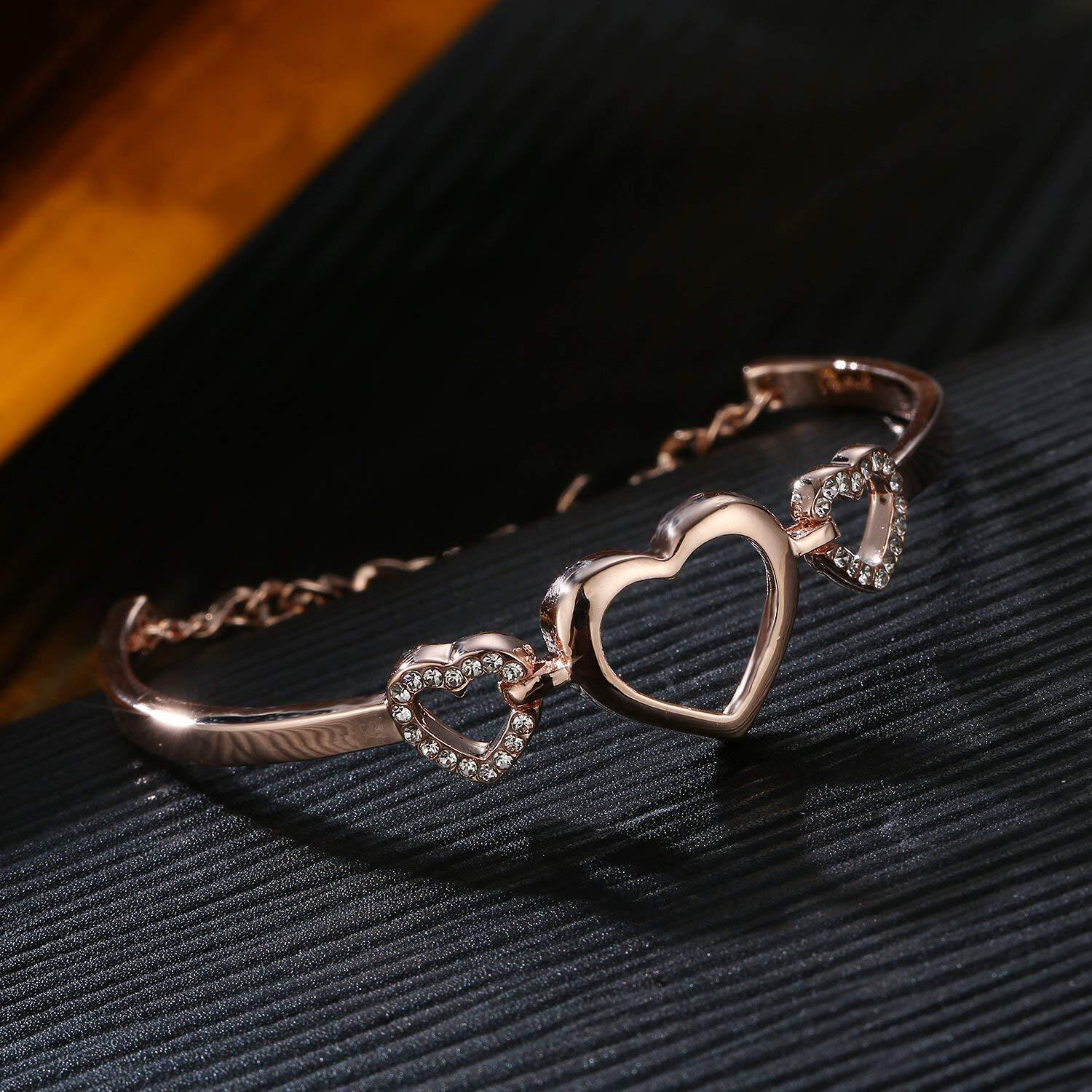 Yellow Chimes Bracelet for Women Cuff Kadaa Bracelets for Women Valentines Special Love Heart Crystal Rose Gold Plated Hand Cuff Kadaa Bracelet | Birthday Gifts For Women Valentine Gift for Girls