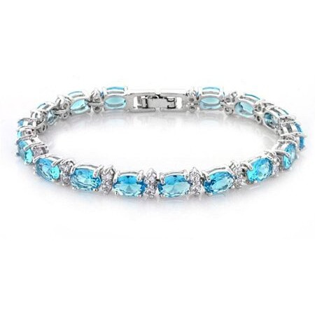 Yellow Chimes Women Crystal Bracelets | Geometric Shaped Silver Toned Bracelets | Blue CZ Crystals Bracelet For Woman | Birthday Gift for Girls & Women Anniversary Gift for Wife