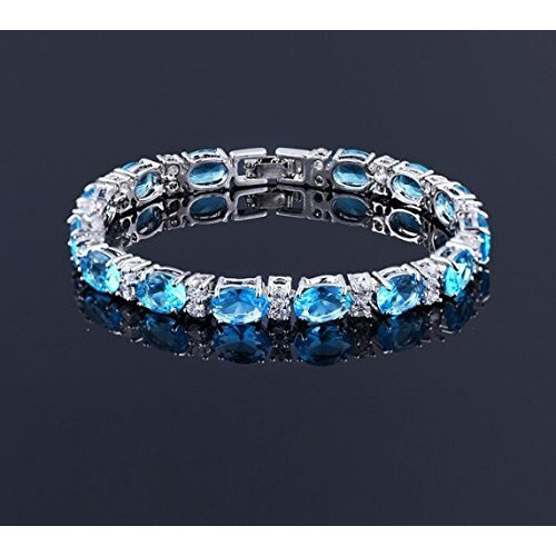 Yellow Chimes Women Crystal Bracelets | Geometric Shaped Silver Toned Bracelets | Blue CZ Crystals Bracelet For Woman | Birthday Gift for Girls & Women Anniversary Gift for Wife
