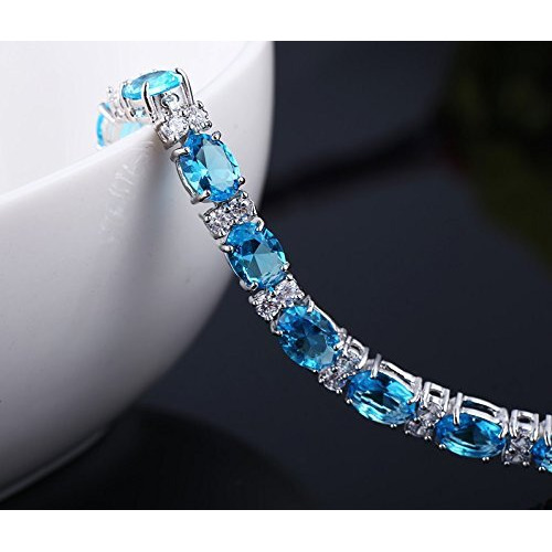 Yellow Chimes Women Crystal Bracelets | Geometric Shaped Silver Toned Bracelets | Blue CZ Crystals Bracelet For Woman | Birthday Gift for Girls & Women Anniversary Gift for Wife
