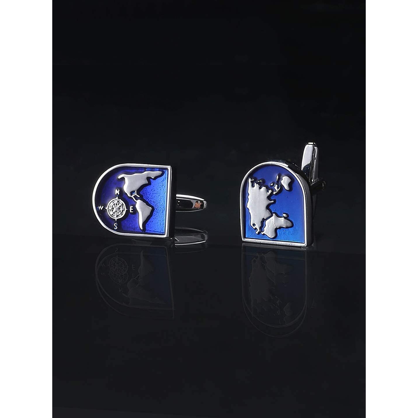 Yellow Chimes Cufflinks for Men and Boys Blue Cuff links | Formal Stainless Steel World Map Shape Cufflink | Birthday Gift for Men & Boys Anniversary Gift for Husband