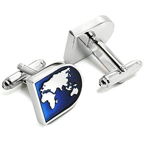 Yellow Chimes Cufflinks for Men and Boys Blue Cuff links | Formal Stainless Steel World Map Shape Cufflink | Birthday Gift for Men & Boys Anniversary Gift for Husband