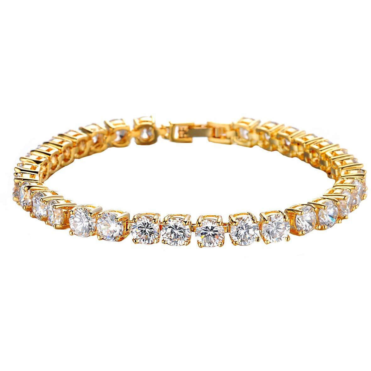 Yellow Chimes Valentine Gift for Girls Bracelet for Women and Girls | White Crystal Bracelets for Women Gold Toned Cubic Zircon Bracelet | Birthday Gift for Girls & Women Anniversary Gift for Wife