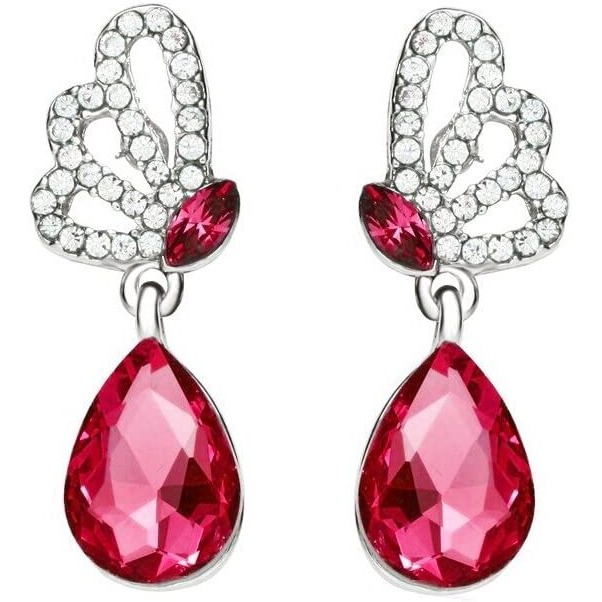 Yellow Chimes Earrings for Women & Girls | Fashion Sparkling Pink & White Crystal Drop| Silver Toned Butterfly Shaped Western Drop Earrings | Birthday Gifts For Women Valentine Gift for Girls Girls