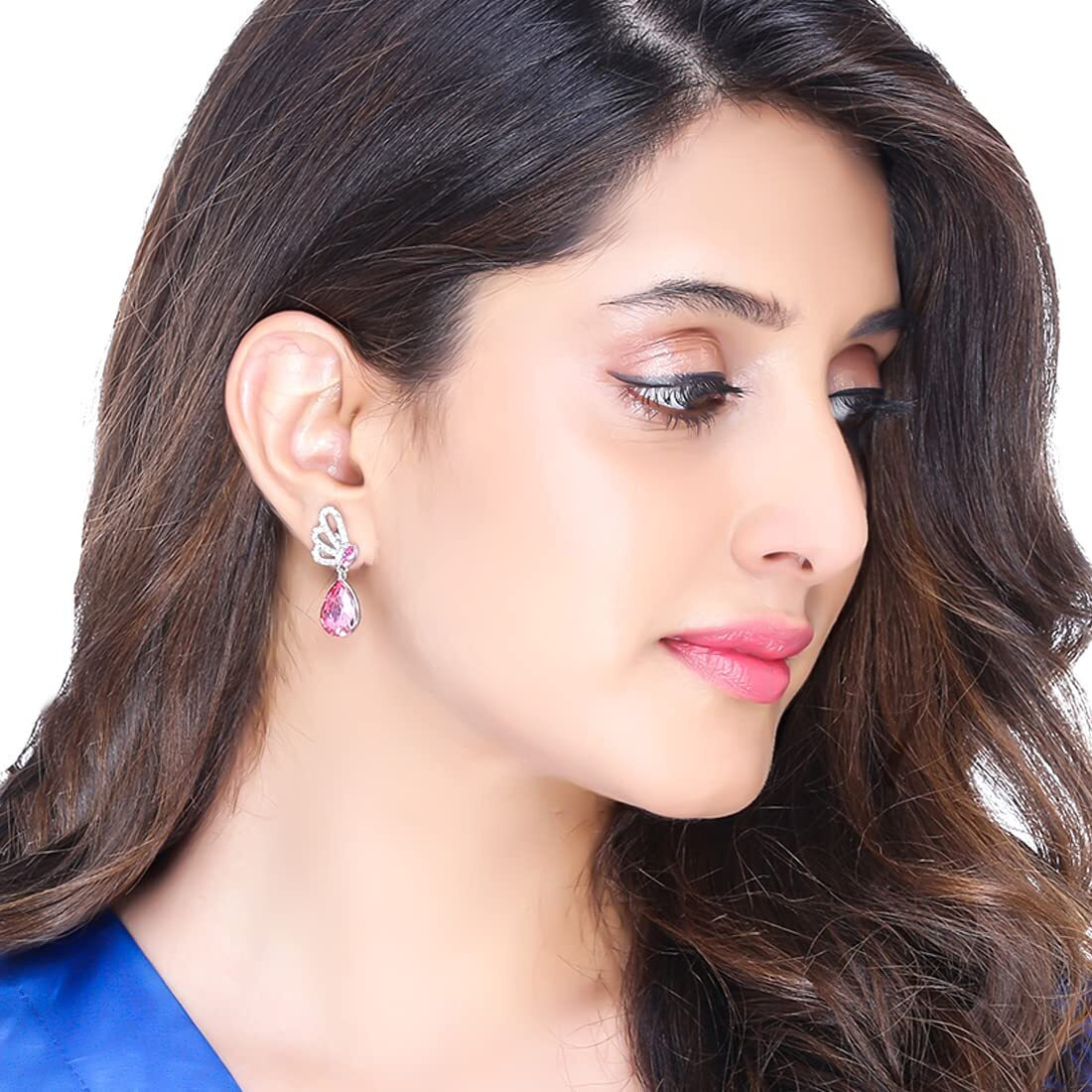 Yellow Chimes Earrings for Women & Girls | Fashion Sparkling Pink & White Crystal Drop| Silver Toned Butterfly Shaped Western Drop Earrings | Birthday Gifts For Women Valentine Gift for Girls Girls