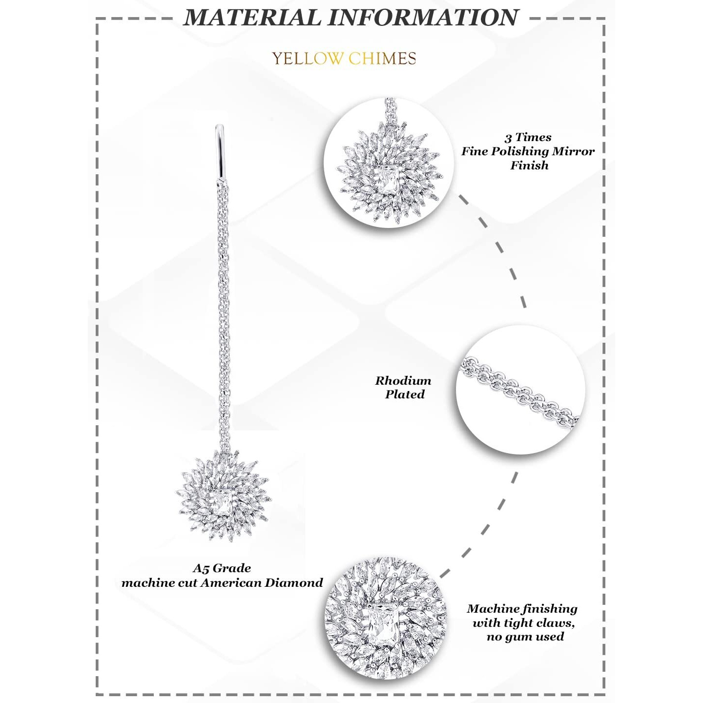 Yellow Chimes American Diamond Maang Tikka for Women Rhodium Plated High Grade Authentic White AD Jewellery Maang Tikka for Women and Girls