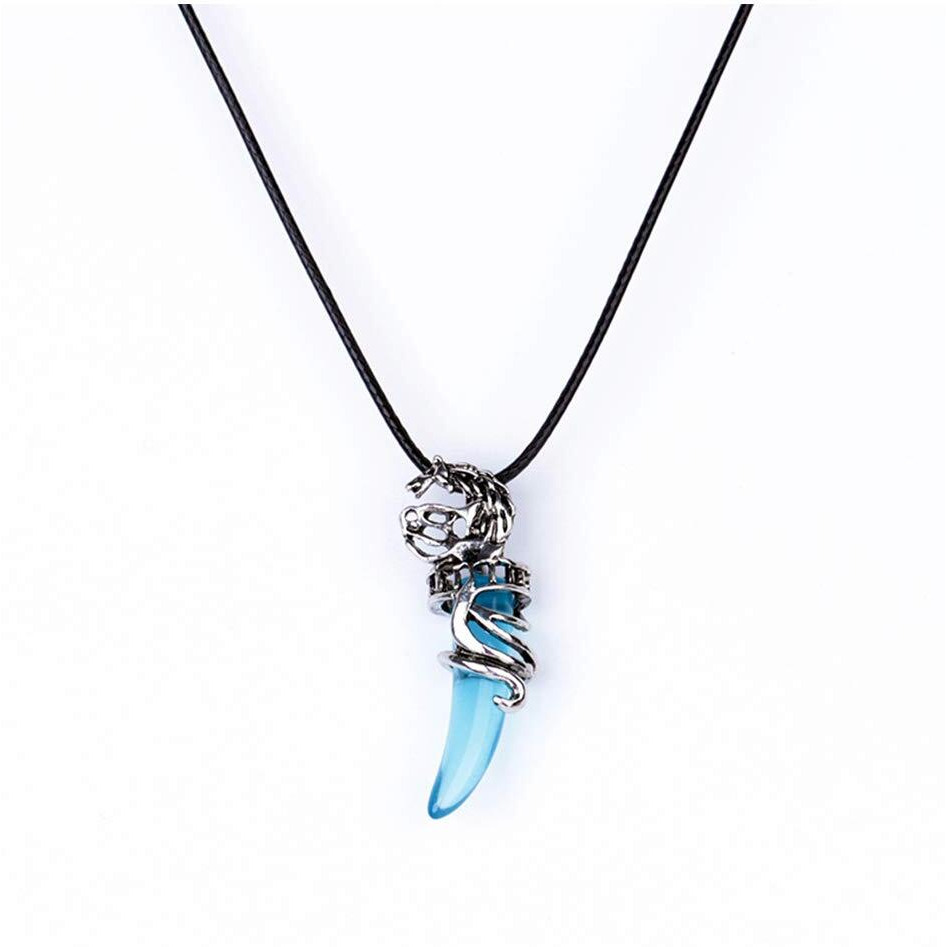 Yellow Chimes Pendant for Men Vintage Blue Crystal Men Pendant Wolf Tooth Retro Style Evil Spirits Leather Pendant for Men and Boys.