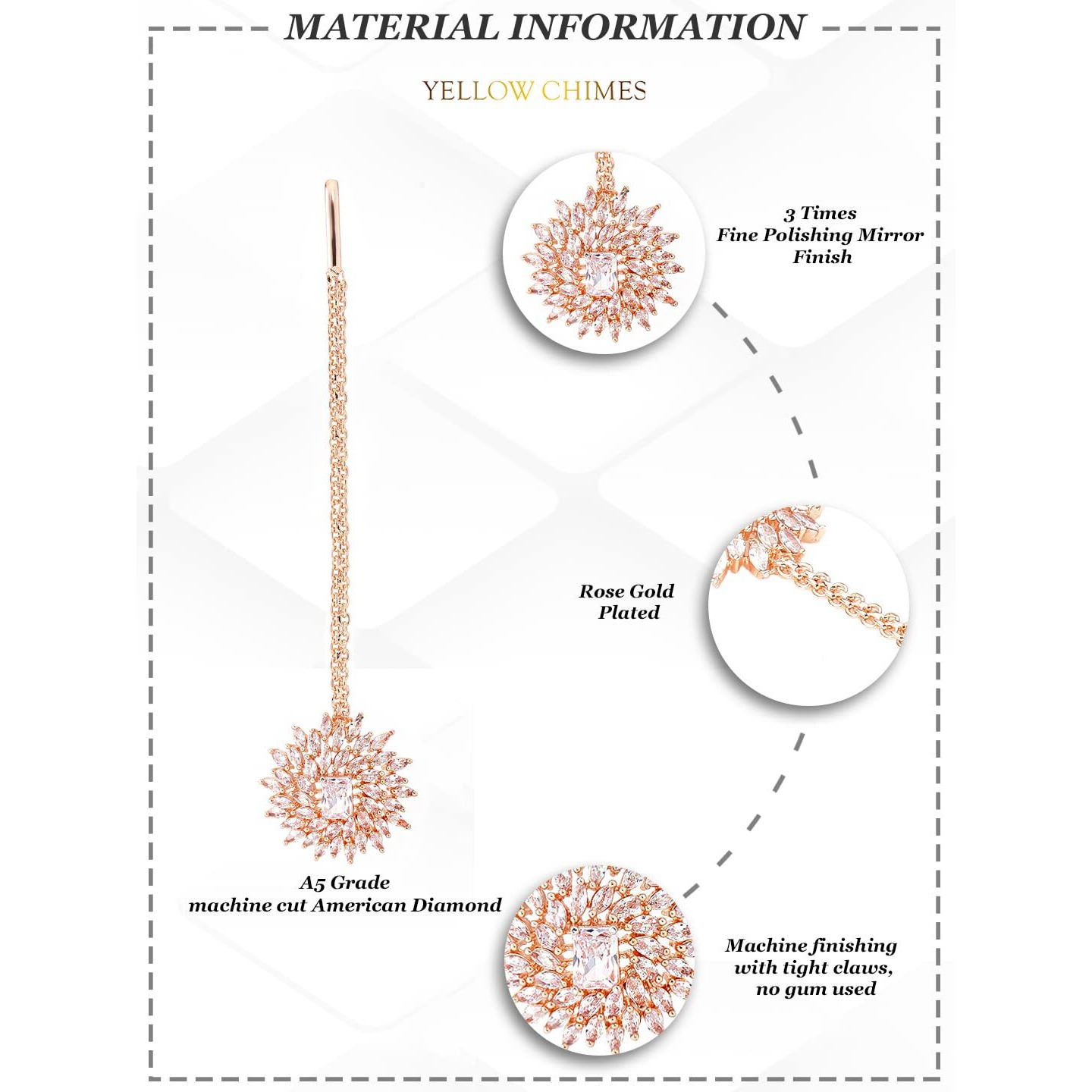 Yellow Chimes American Diamond Maang Tikka for Women Rosegold Plated High Grade Authentic White AD Jewellery Maang Tikka for Women and Girls