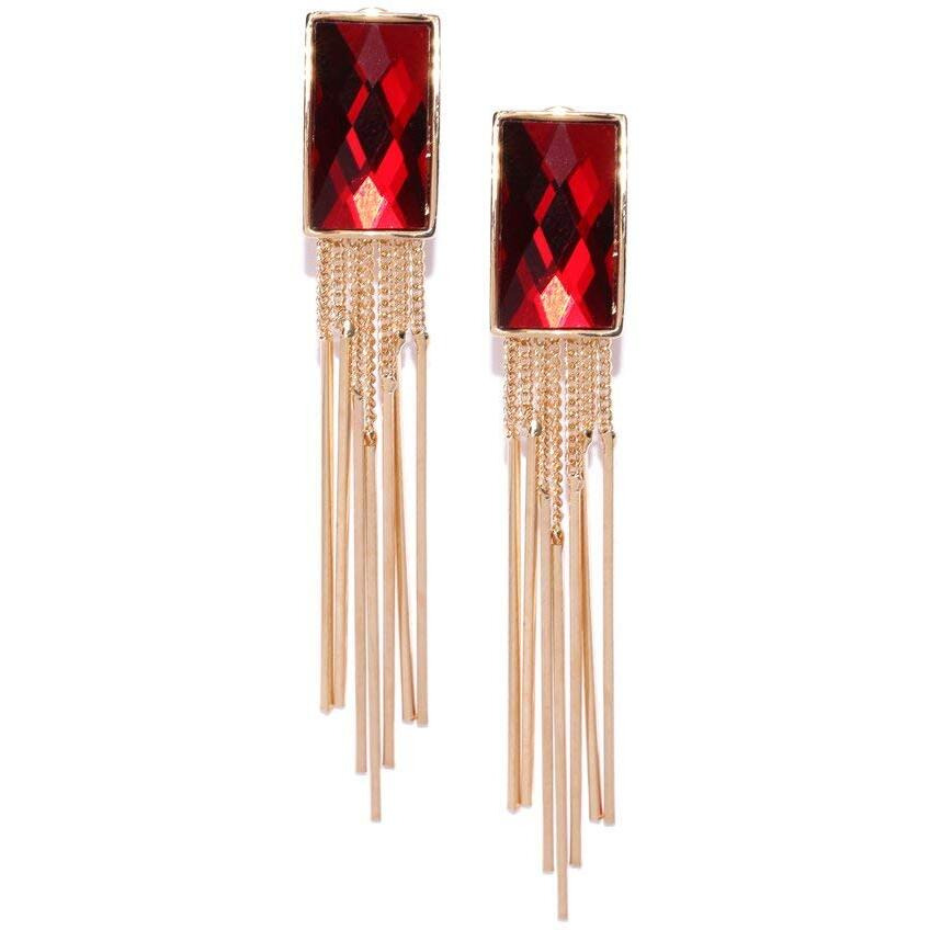 Yellow Chimes Danglers Earrings for Women Red Crystal Earrings Gold Plated Tassel Danglers Earrings For Women and Girls.