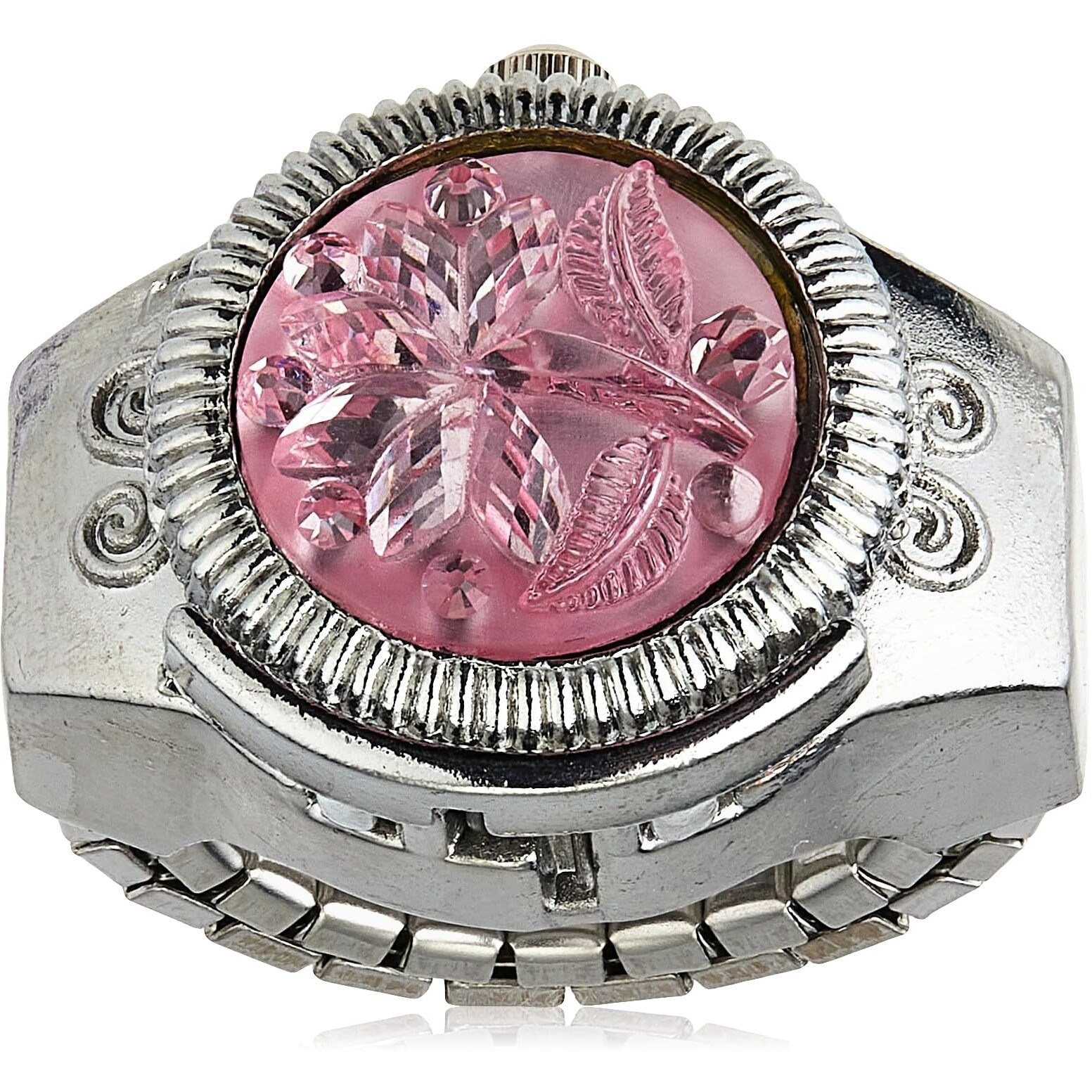 Yellow Chimes Rings for Women Pink Dial Analog Watch Ring Stretchable Ring Watch for Women and Girls.