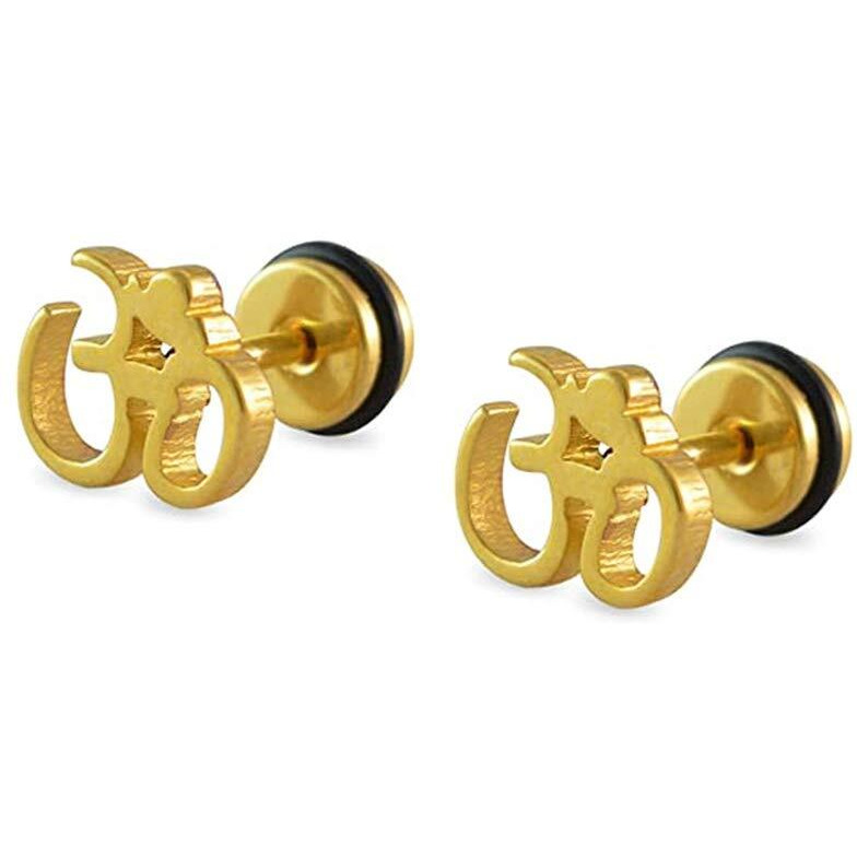Yellow Chimes Earrings for Men and Boys Fashion Studs for Men | Silver Gold Toned Black Studs | Stainless Steel stud Earrings | Birthday Gift for Men and Boys Anniversary Gift for Husband (Design 11)