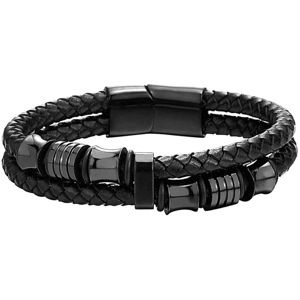 Yellow Chimes Bracelets for Men and Boys Black Leather Bracelet for Men | Magnetic-Clasp Genuine Leather Wrap Bracelets for Men | Birthday Gift for Men and Boys Anniversary Gift for Husband