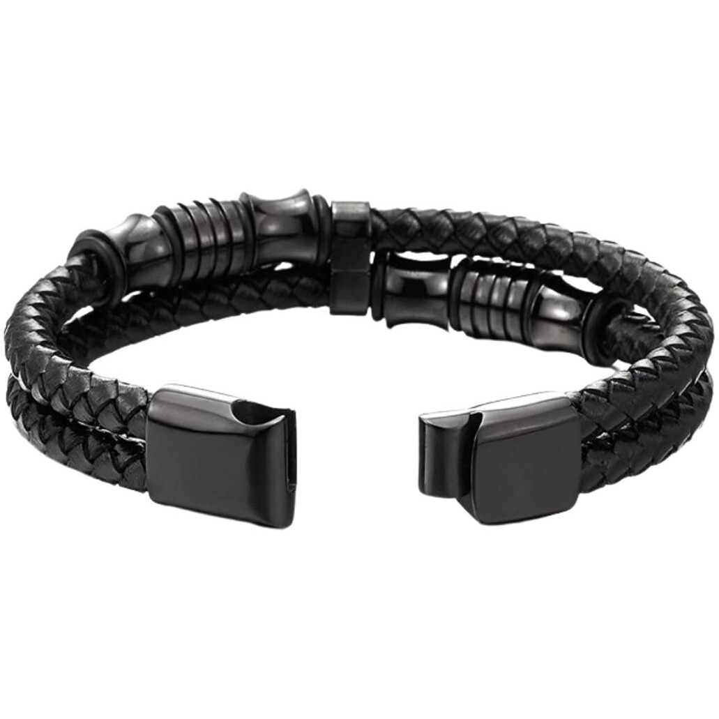 Yellow Chimes Bracelets for Men and Boys Black Leather Bracelet for Men | Magnetic-Clasp Genuine Leather Wrap Bracelets for Men | Birthday Gift for Men and Boys Anniversary Gift for Husband