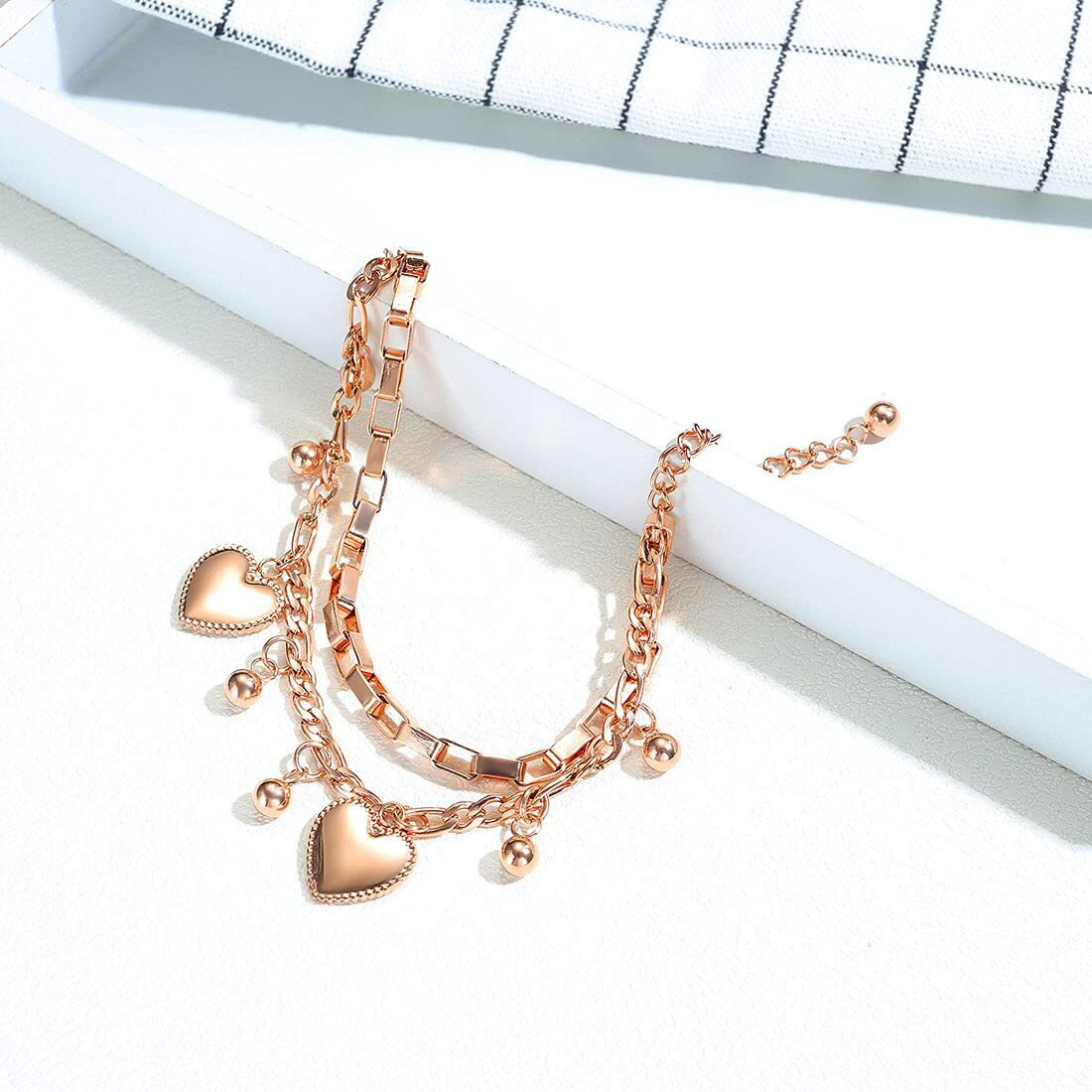 Yellow Chimes Bracelet for Women and Girls Rose Gold Bracelets for Women and Girls | Western Style Stainless Steel Heart Charm Chain Bracelet | Birthday Gift For girls and women Anniversary Gift for Wife