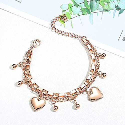 Yellow Chimes Bracelet for Women and Girls Rose Gold Bracelets for Women and Girls | Western Style Stainless Steel Heart Charm Chain Bracelet | Birthday Gift For girls and women Anniversary Gift for Wife