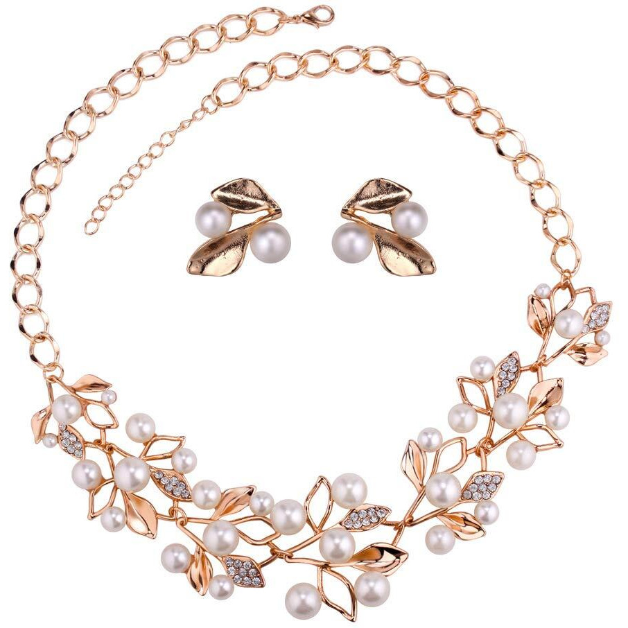 Yellow Chimes Necklace with Earrings Collection Gold Plated and Pearl Jewellery Set for Women (WhiteGolden)(YCFJNKS-13PRL-GL)