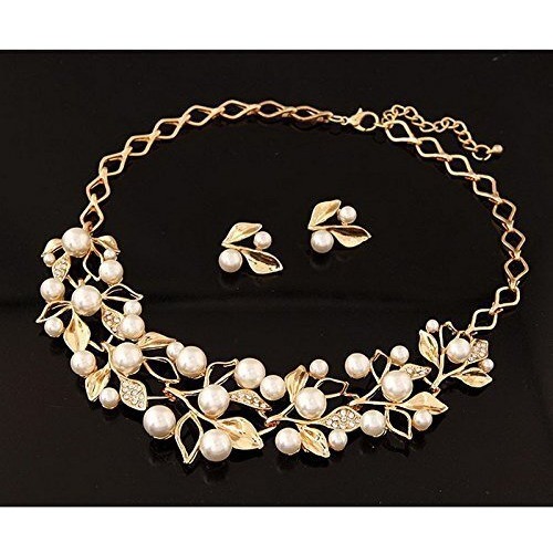 Yellow Chimes Necklace with Earrings Collection Gold Plated and Pearl Jewellery Set for Women (WhiteGolden)(YCFJNKS-13PRL-GL)
