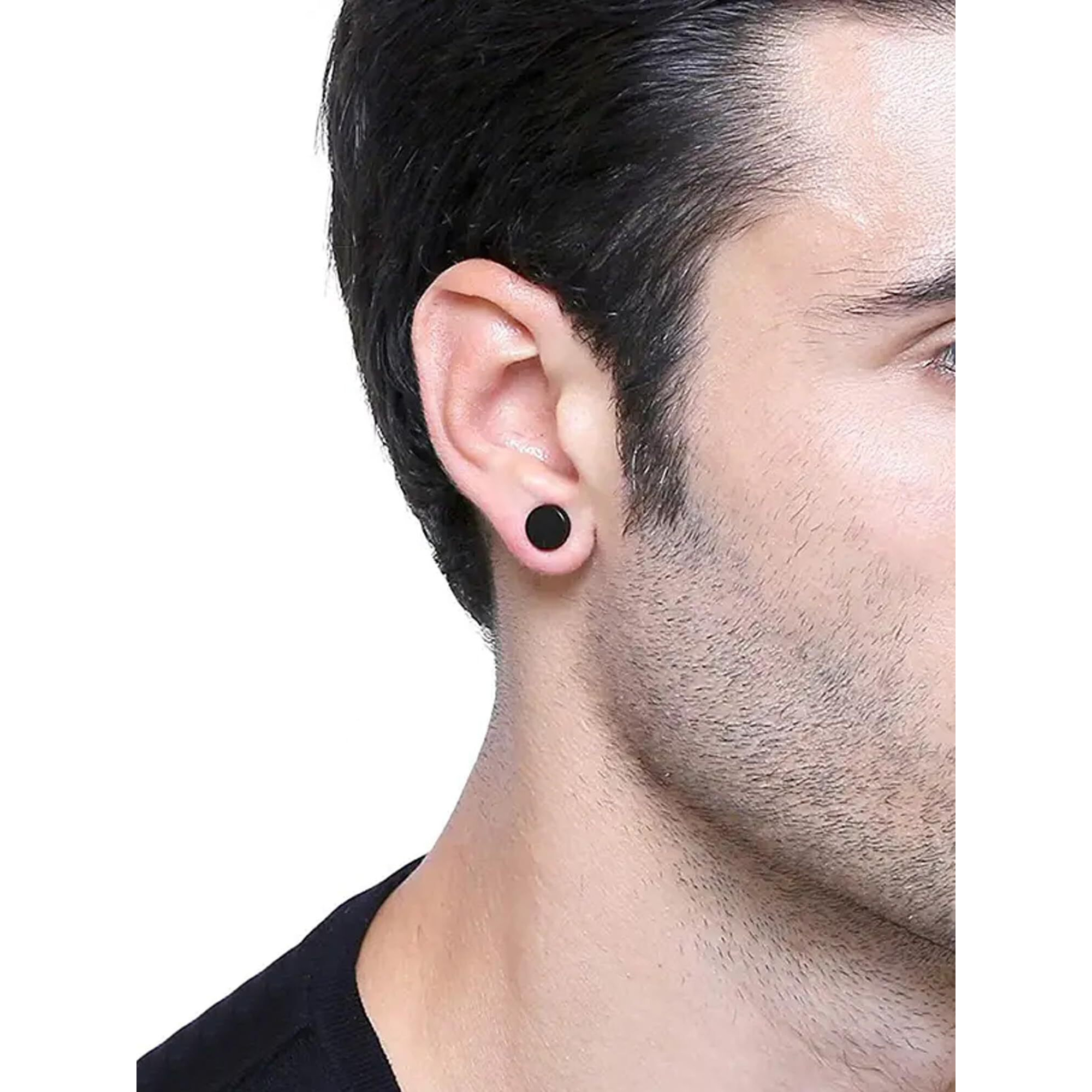 Yellow Chimes Stud Earrings for Men Combo of 2 Pairs Stainless Steel Dumbbell Black Stud Hoops Earrings for Men and Women