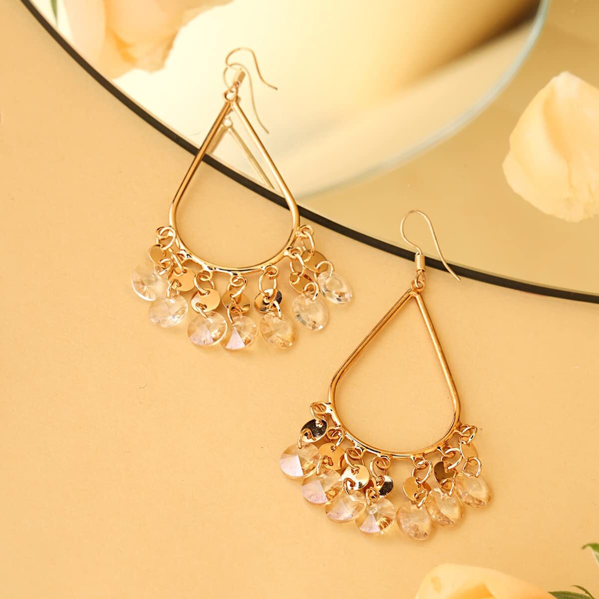 Yellow Chimes Jhumka Style Golden Crystal Fancy Earrings for Women and Girls