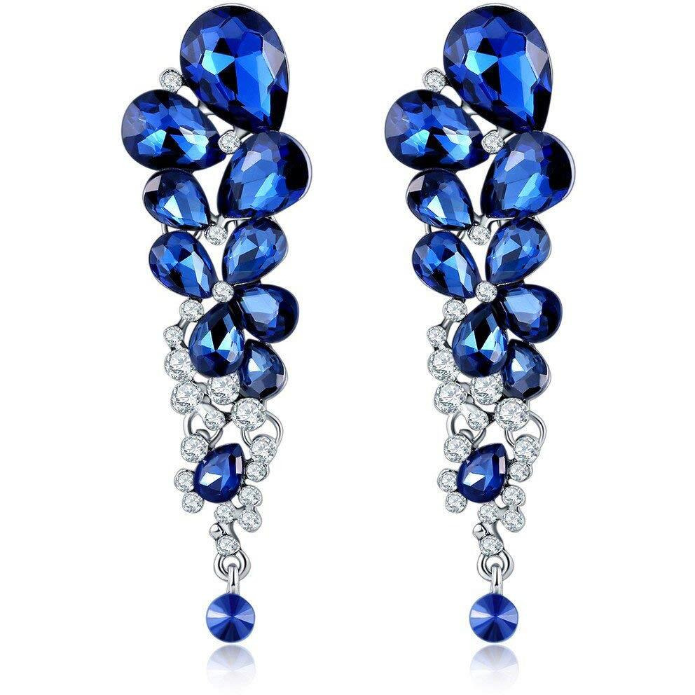 Yellow Chimes Danglers Earrings for Women Blue Crystal Earrings Platinum Plated Long Danglers Earrings For Women and Girls.