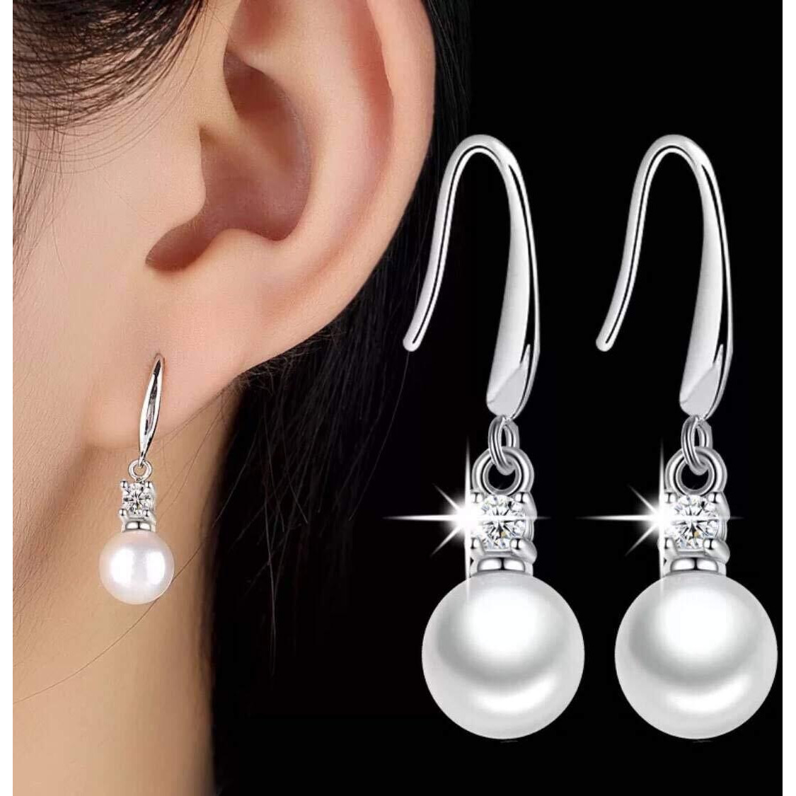 Yellow Chimes Pearl Earrings for Women Silver White Pearl Earrings Classic All Time Favorite Pearl Silver Plated Drop Earrings for Women and Girls