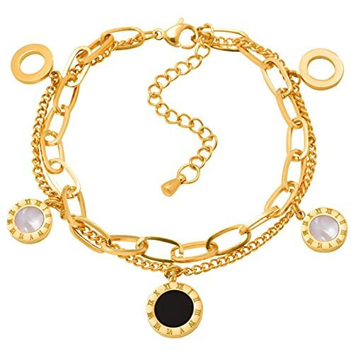 Yellow Chimes Bracelet for Women and Girls Golden Charm Bracelets for Women and Girls | Gold Plated Stainless Steel Western Style Roman Number Bracelets | Birthday Gift For girls and women Anniversary Gift for Wife