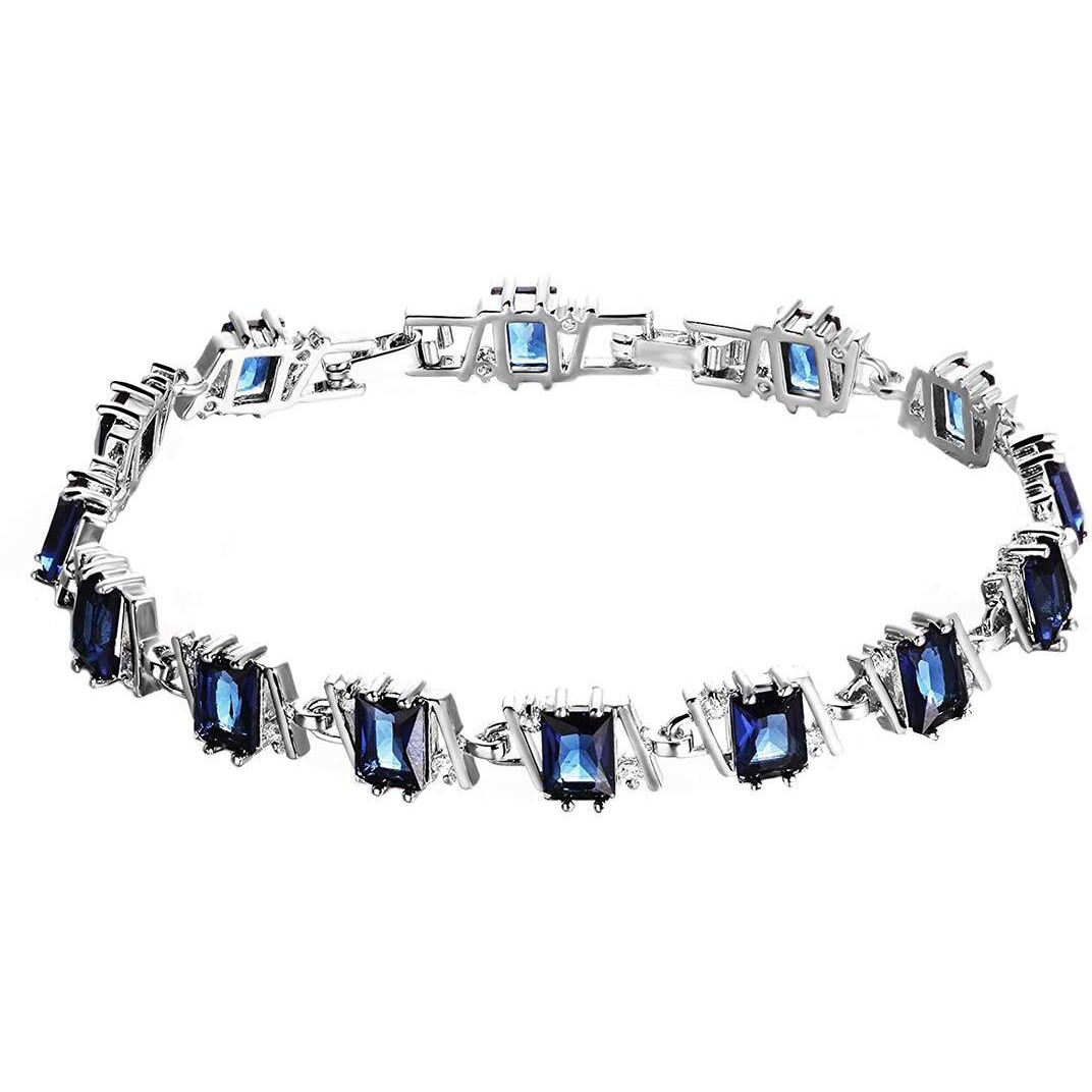 Yellow Chimes Women Crystal Bracelets | Geometric Shaped Silver Toned Bracelets |Blue CZ Crystals Bracelet For Woman | Birthday Gift for Girls & Women Anniversary Gift for Wife