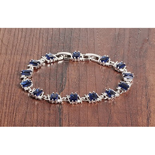 Yellow Chimes Women Crystal Bracelets | Geometric Shaped Silver Toned Bracelets |Blue CZ Crystals Bracelet For Woman | Birthday Gift for Girls & Women Anniversary Gift for Wife