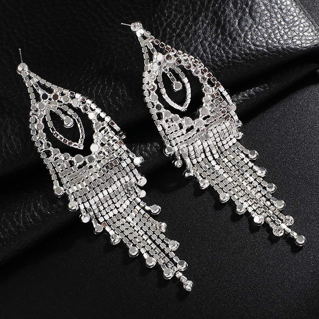 Yellow Chimes Crystal Danglers Earrings for Women | Silver Earrings for Girls | Fashion Women Earrings | Long Chain Dangler Earrings | Birthday Gift For Girls Anniversary Gift for Wife
