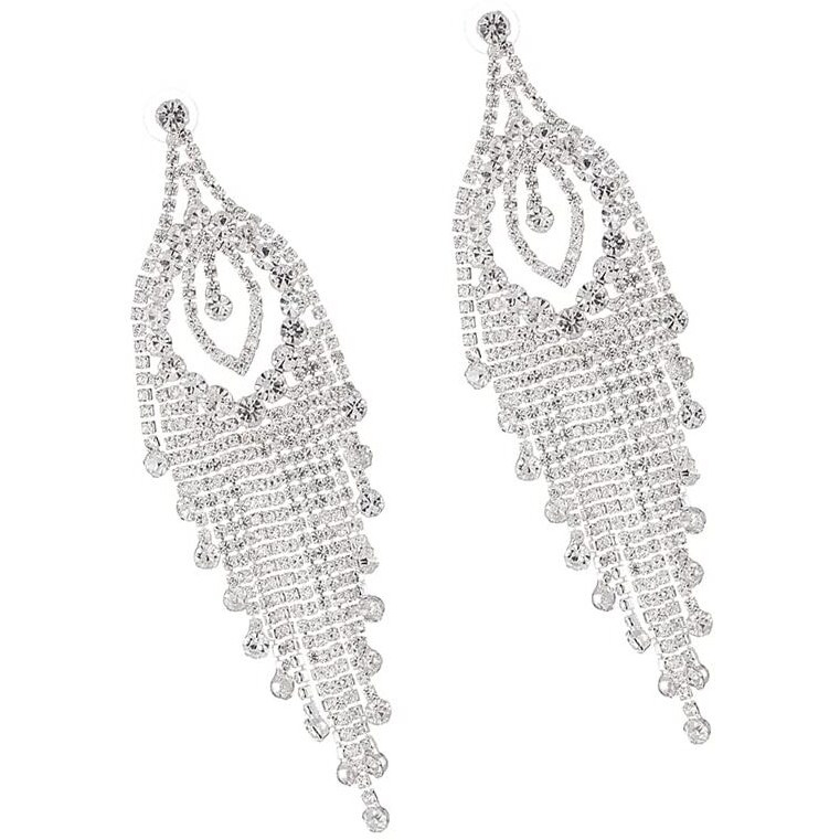 Yellow Chimes Crystal Danglers Earrings for Women | Silver Earrings for Girls | Fashion Women Earrings | Long Chain Dangler Earrings | Birthday Gift For Girls Anniversary Gift for Wife