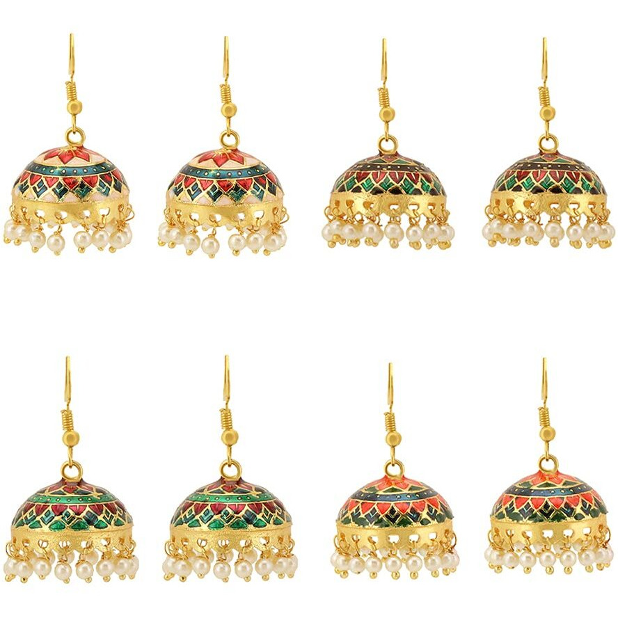 Yellow Chimes Meenakari Jhumka Earrings for Women Combo of 4 Pairs Handcrafted Jaipur Rajasthani Style Traditional Jhumka/Jhumki Earrings for Women and Girls