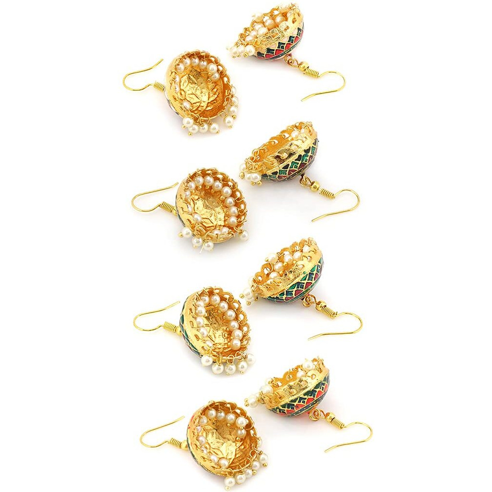Yellow Chimes Meenakari Jhumka Earrings for Women Combo of 4 Pairs Handcrafted Jaipur Rajasthani Style Traditional Jhumka/Jhumki Earrings for Women and Girls