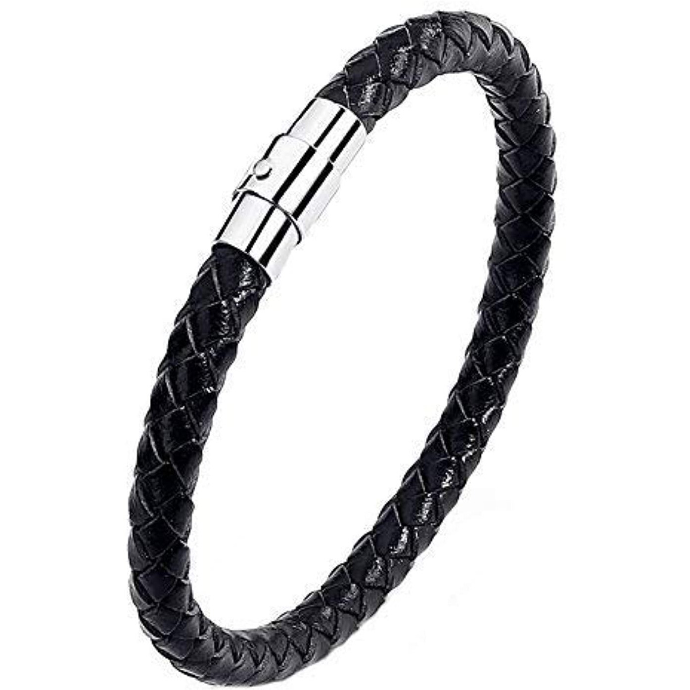 Yellow Chimes Leather Bracelet for Men Handcrafted Braided Black Leather Wrist Band Bracelet for Men and Boys