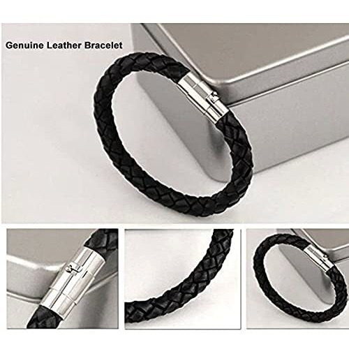 Yellow Chimes Leather Bracelet for Men Handcrafted Braided Black Leather Wrist Band Bracelet for Men and Boys