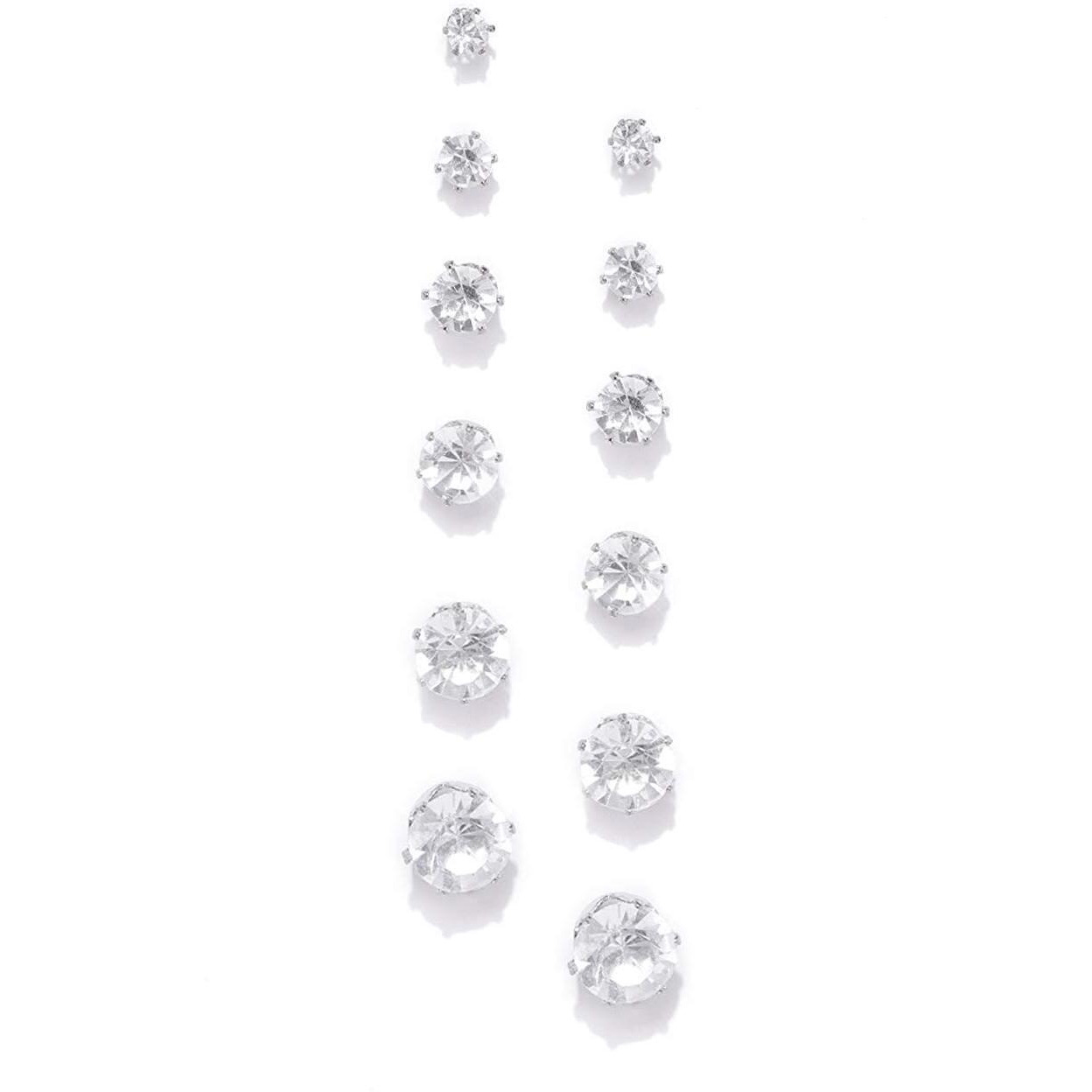 Yellow Chimes Stud Earrings for Women Combo of 6 Pairs White Crystal Studs Silver Plated Multiple Stud Earrings for Women and Girls.