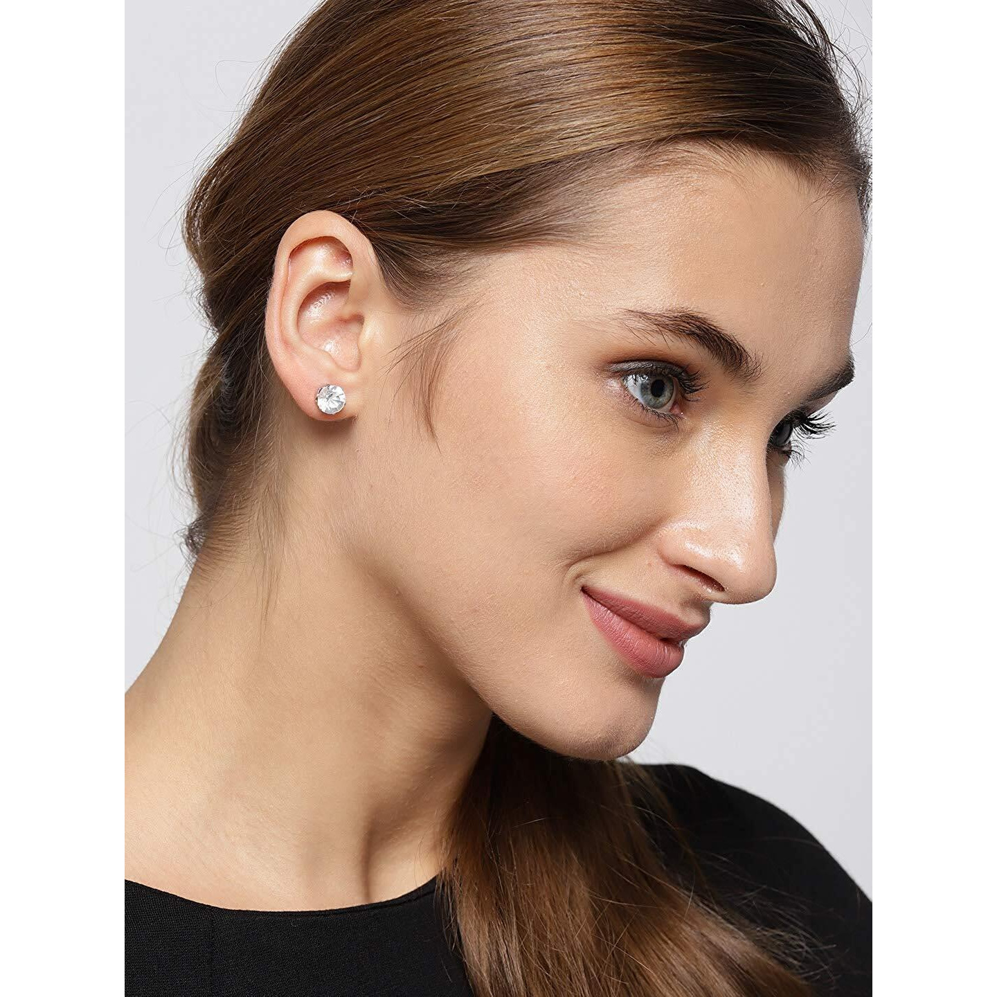 Yellow Chimes Stud Earrings for Women Combo of 6 Pairs White Crystal Studs Silver Plated Multiple Stud Earrings for Women and Girls.