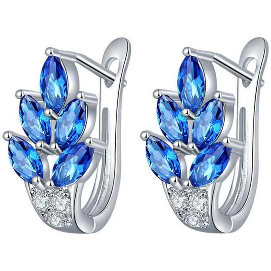 Yellow Chimes Clip on Earrings for Women Blue Crystal Earrings Leafy Fashion Rhodium Plated Crystal Clip On Earrings for Women and Girls.