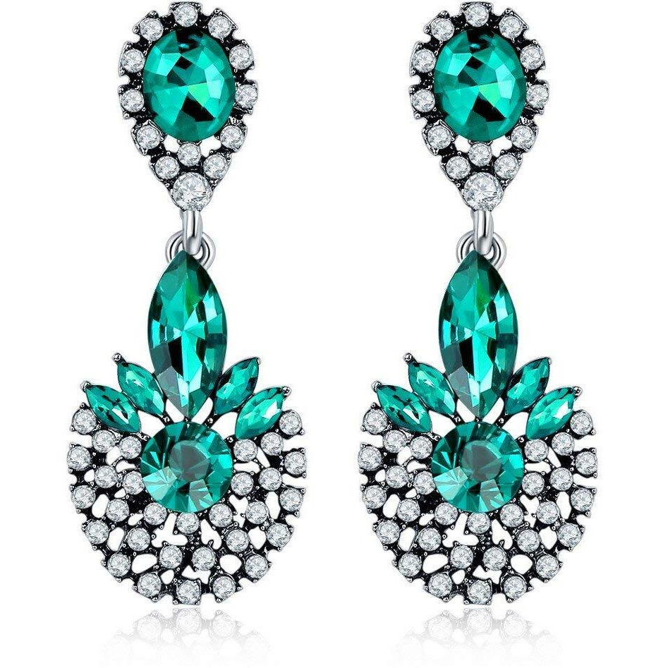 Yellow Chimes Danglers Earrings for Women Green Crystal Earrings Elegant Silver Plated Crystal Drop Earrings For Women and Girls.